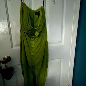 Nicole Miller Boutique, 100% silk chartreuse cocktail dress.
